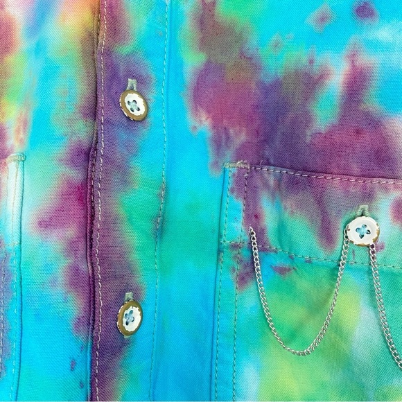 Madewell Tie Dye Crop Button Down Shirt Womens Size XS Top Handmade Blue Multi - Picture 5 of 13